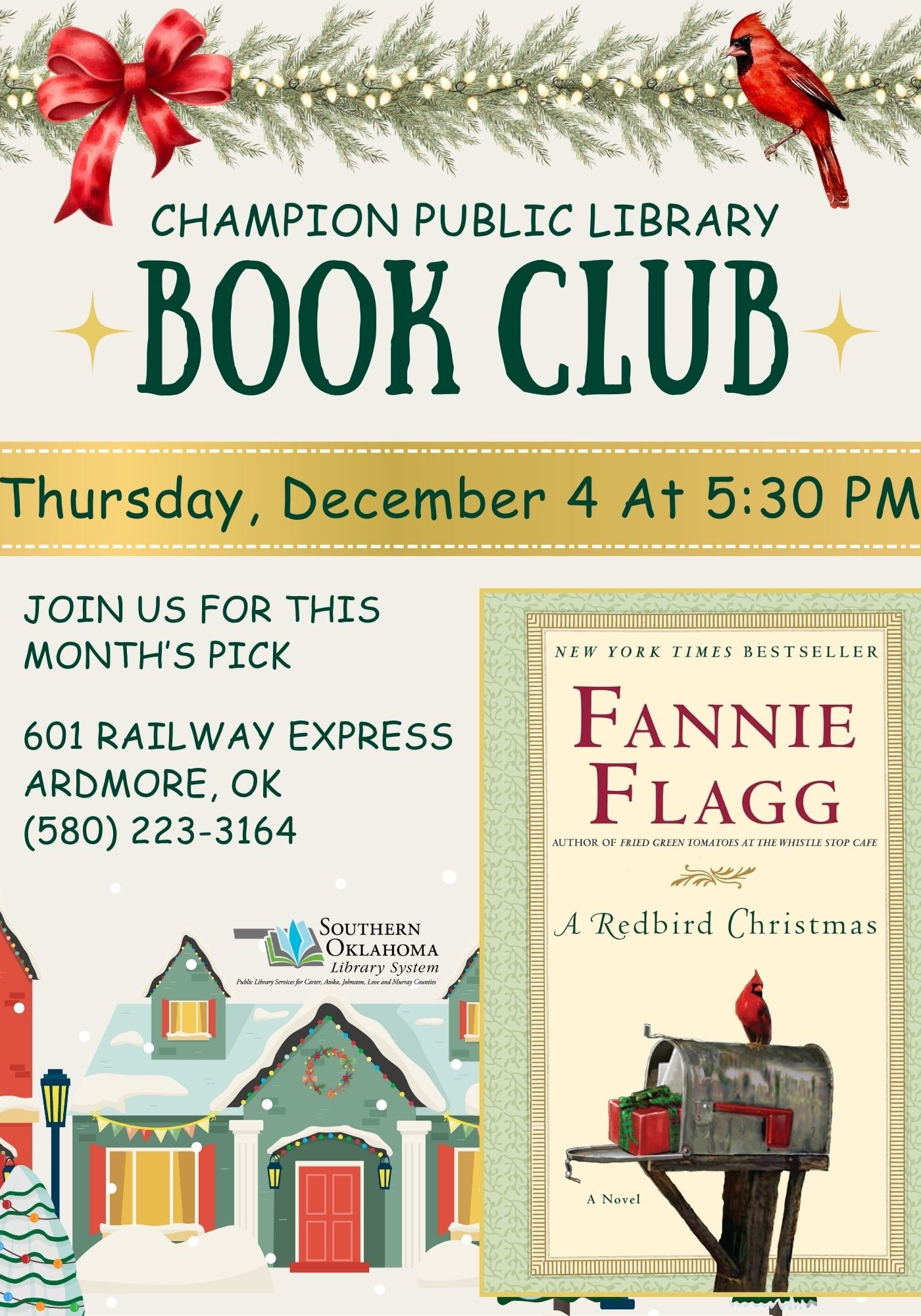 Book Club Redbird Christmas CPL Flyer 2025