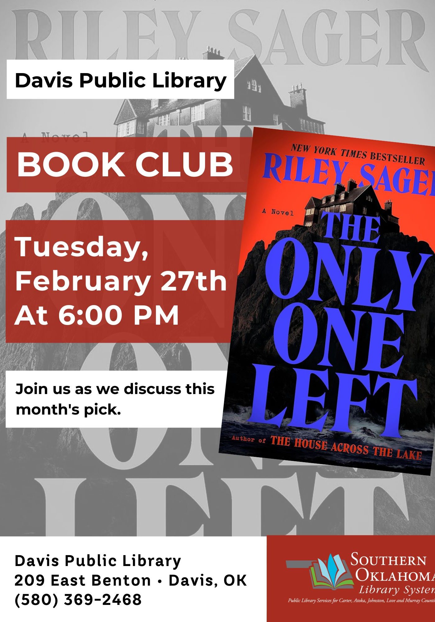 Book Club The Only One Left DPL Flyer