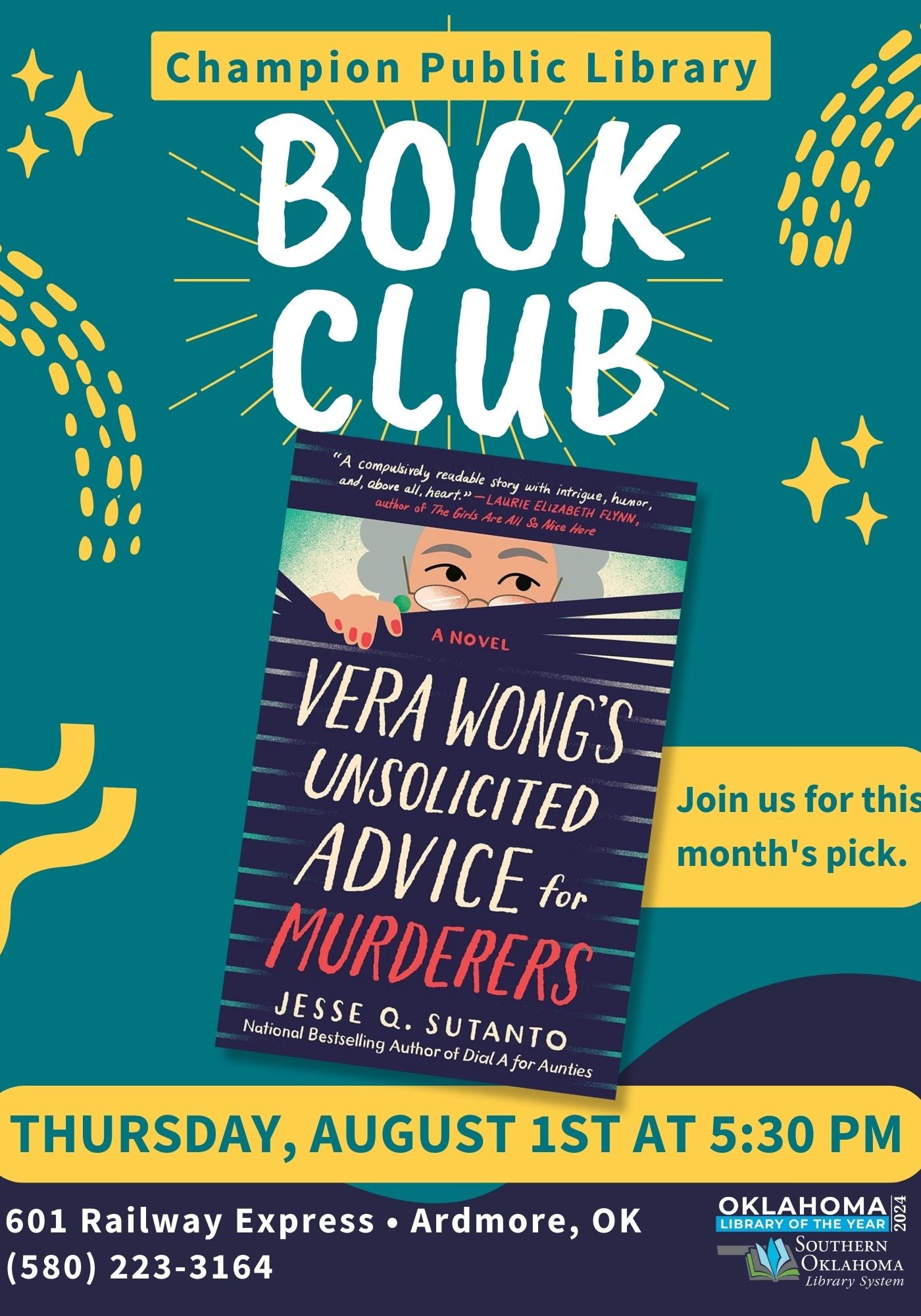 Book Club Vera Wongs Unsolicited Advice CPL Flyer