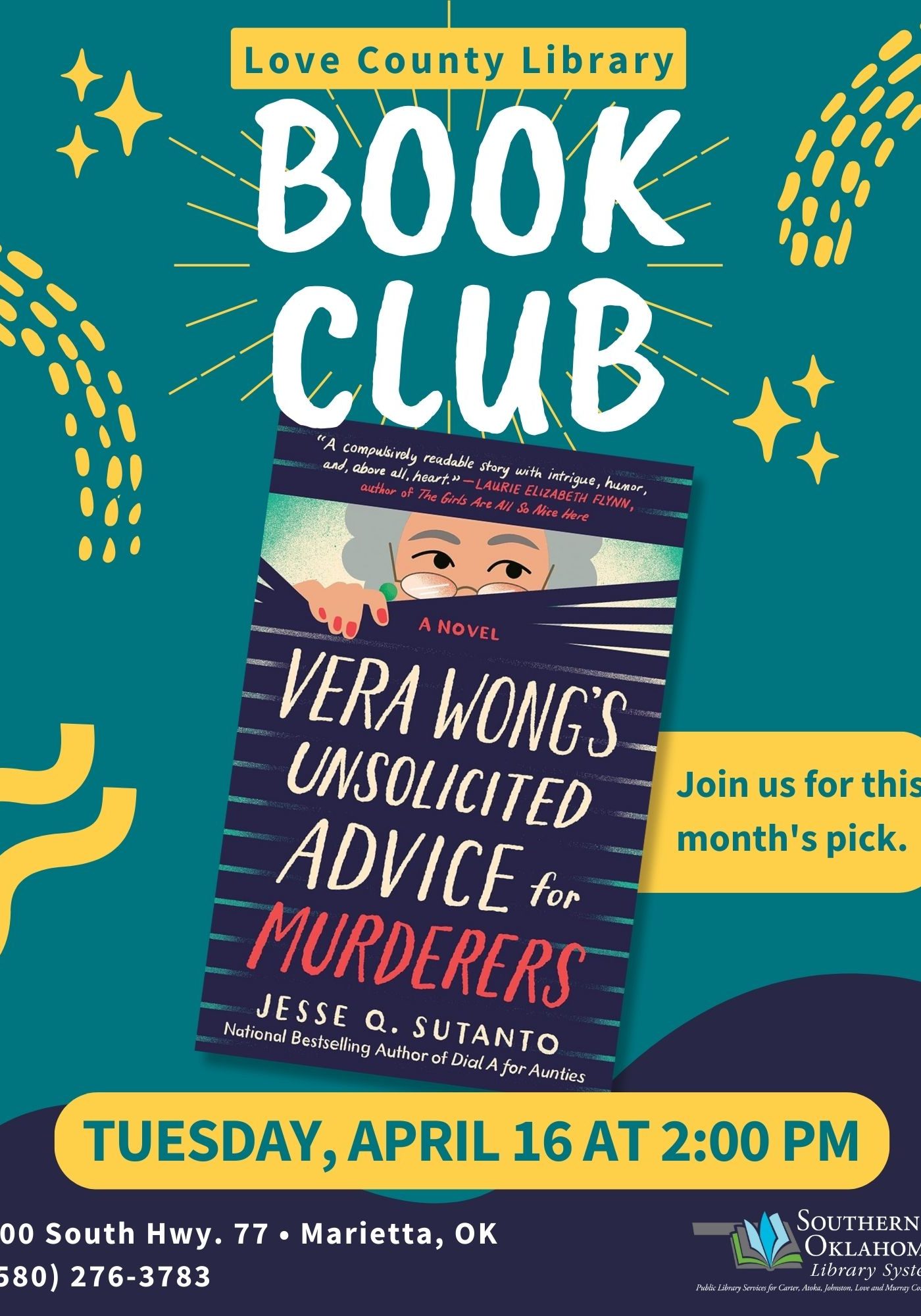 Book Club Vera Wongs Unsolicited Advice LCL Flyer