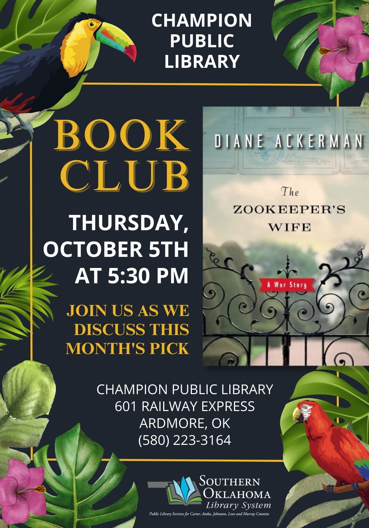 Book Club Zookeepers Wife CPL Flyer