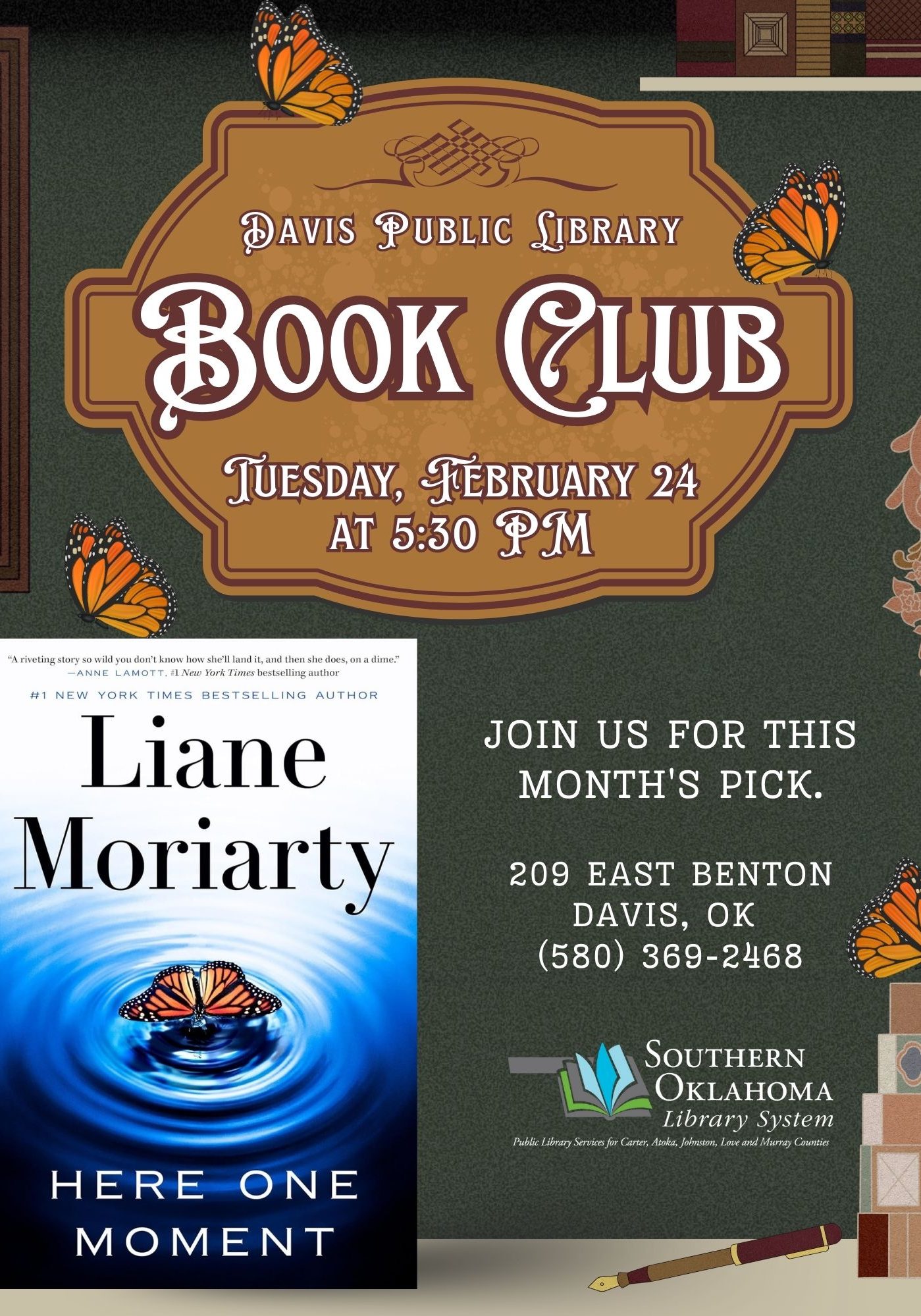 Book club Here One Moment DPL FEB 2026 PR Flyer