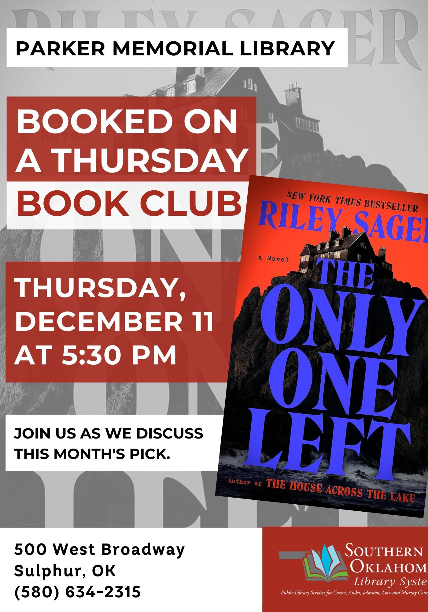 Booked on a Thursday Book Club Only One Left PML Flyer 2025