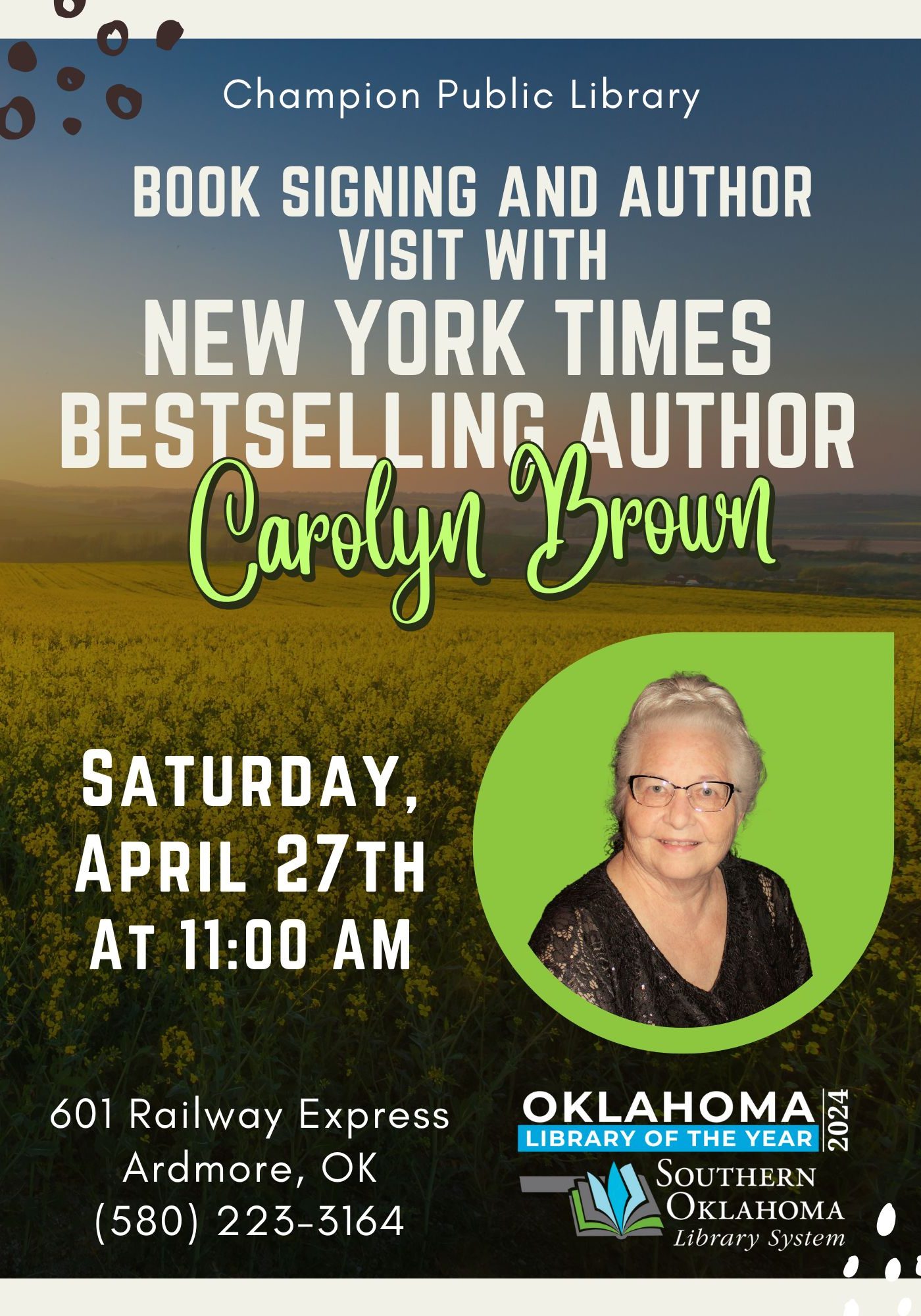 Carolyn Brown Book Signing Flyer CPL 2024