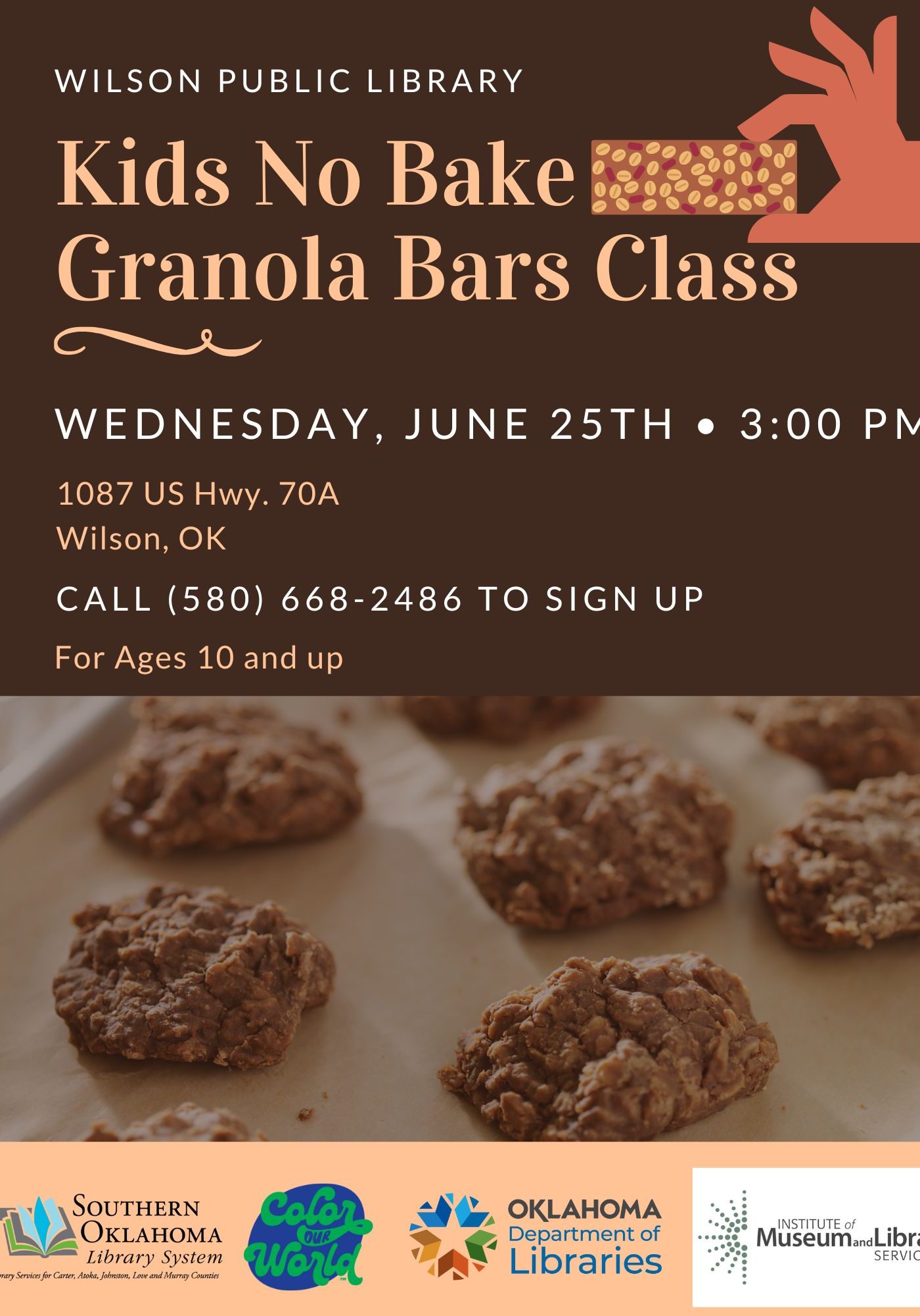 Kids no Bake Granola Bars Class 2025 WPL PR Flyer