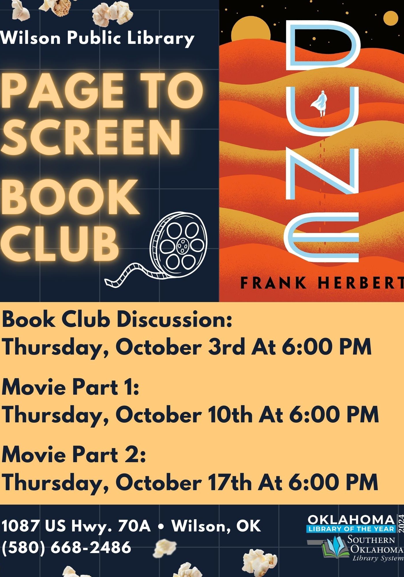 Page to Screen Book Club Dune WPL Flyer 2024