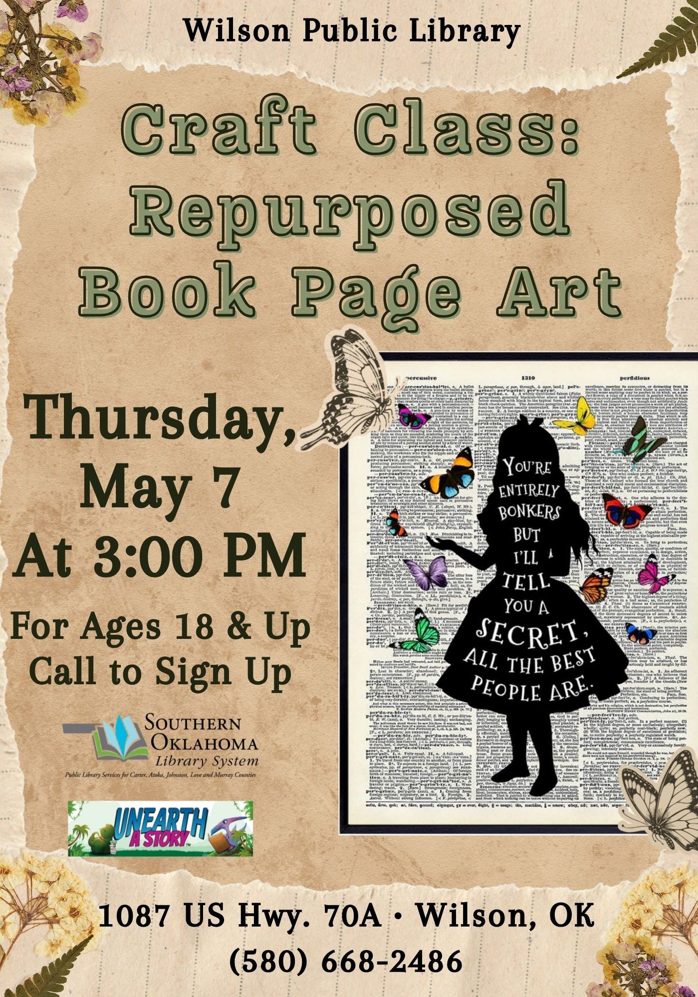 Repurposed Book Page Art Craft WPL SRP Flyer 2026