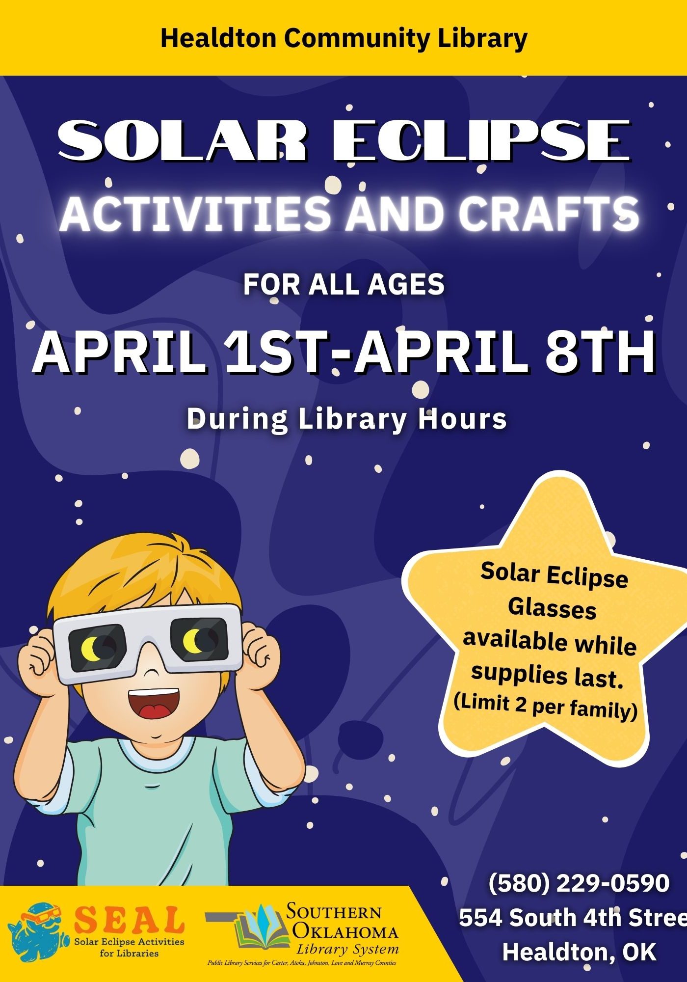 Solar Eclipse Craft & Activity HCL 2024 Flyer