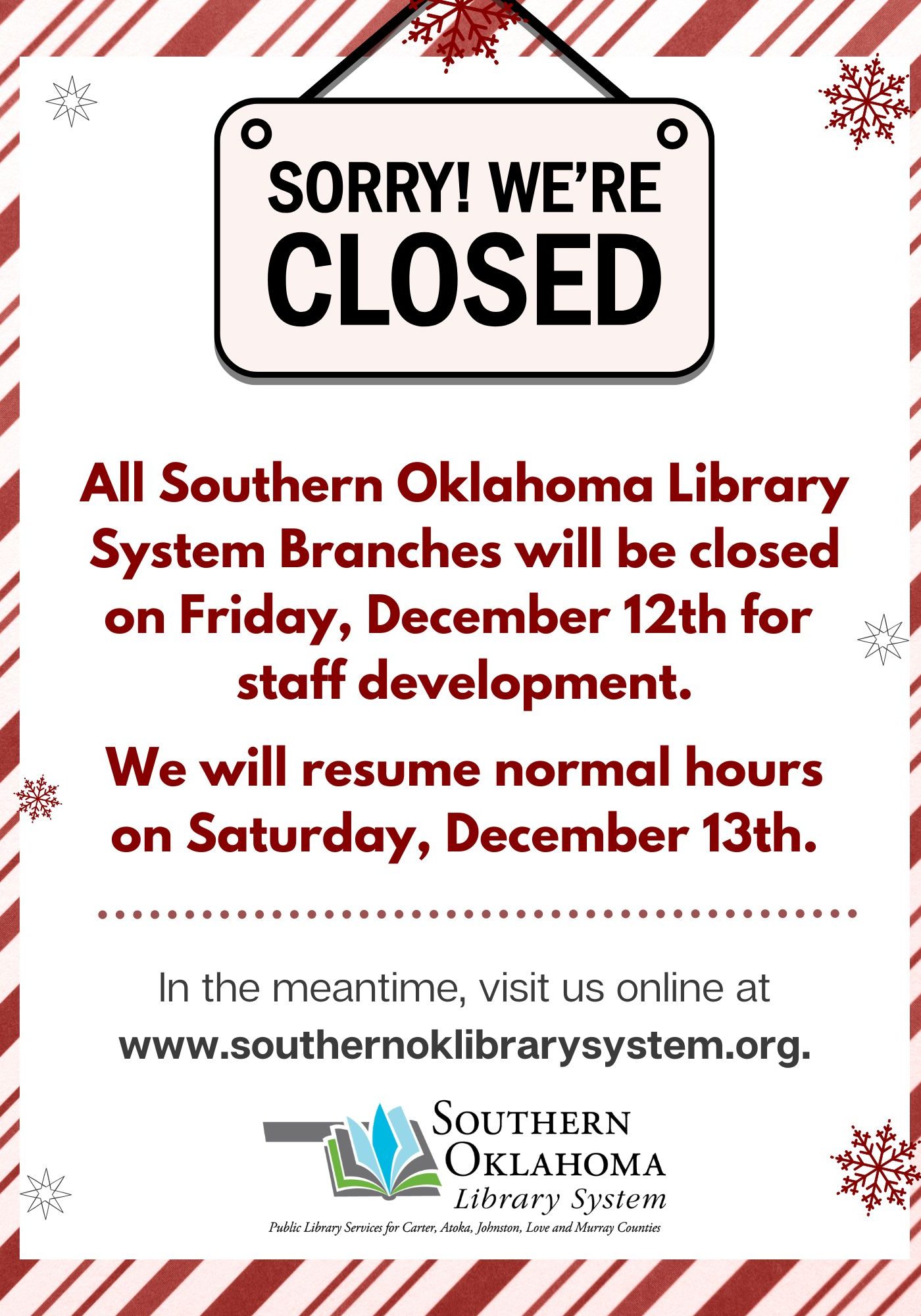 Sorry we're closed DEC flyer SOLS 2025