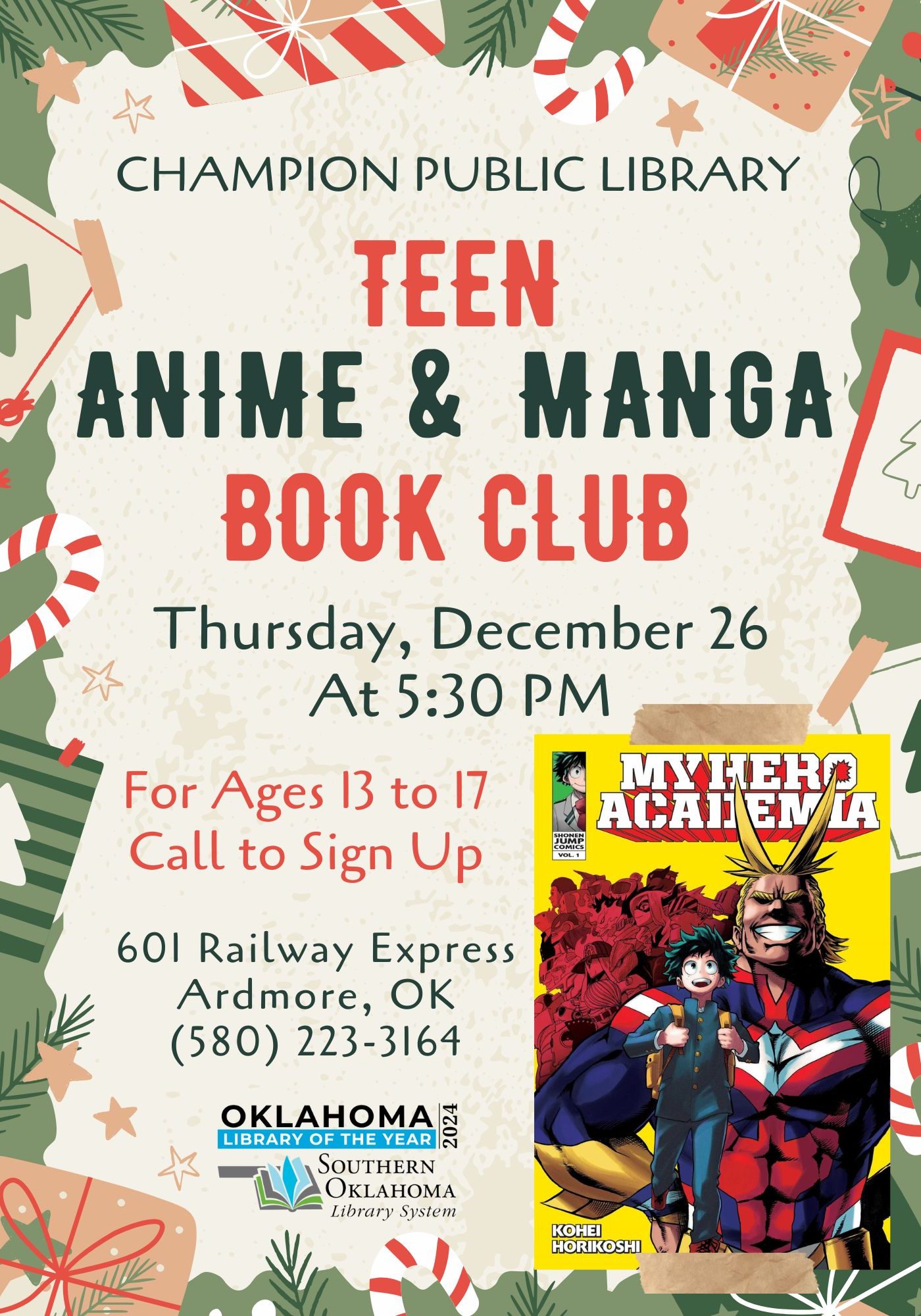 Teen A&M Book Club My Hero Academia CPL Flyer 2024