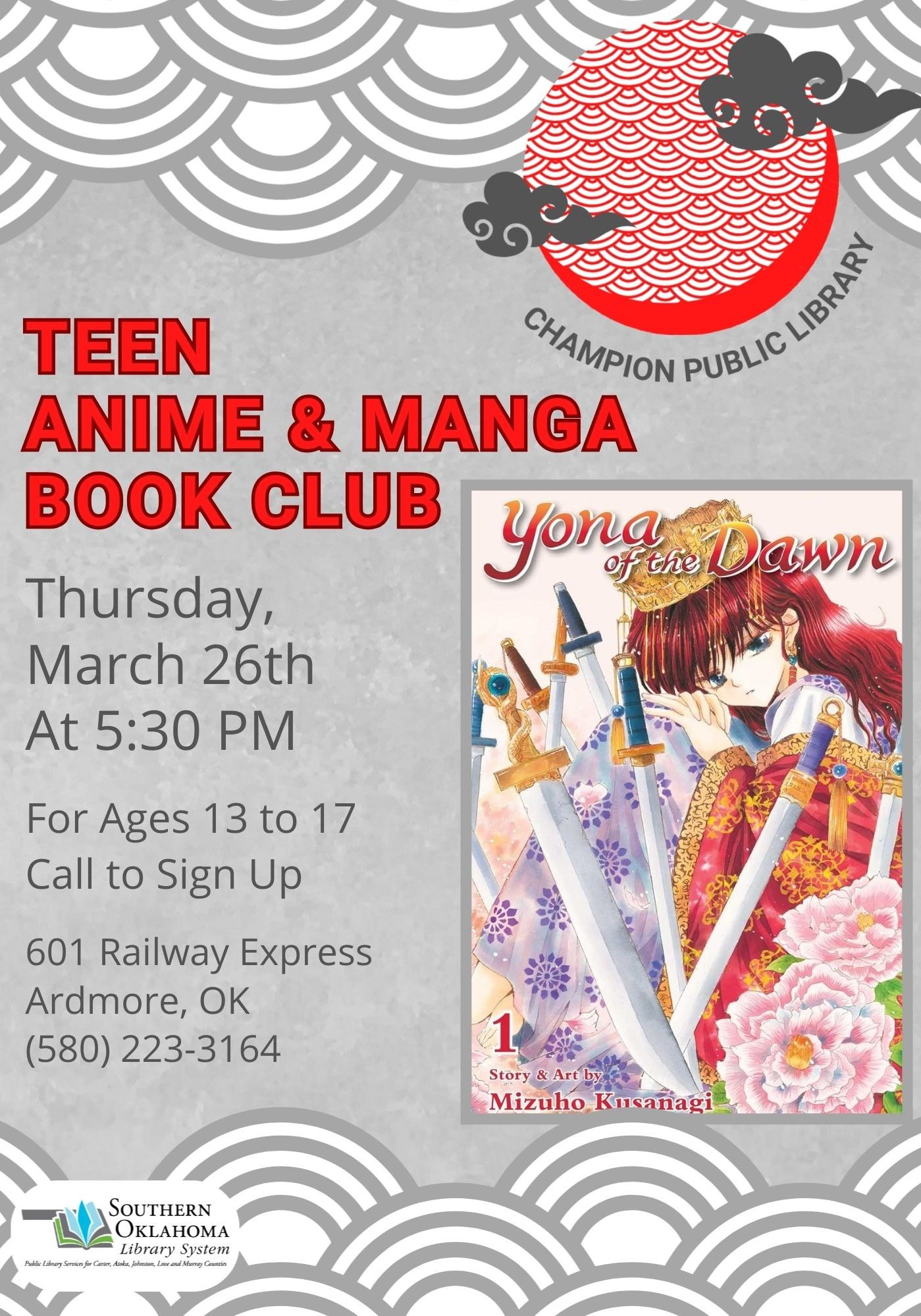 Teen A&M Book Club Yona of the Dawn CPL Flyer 2026