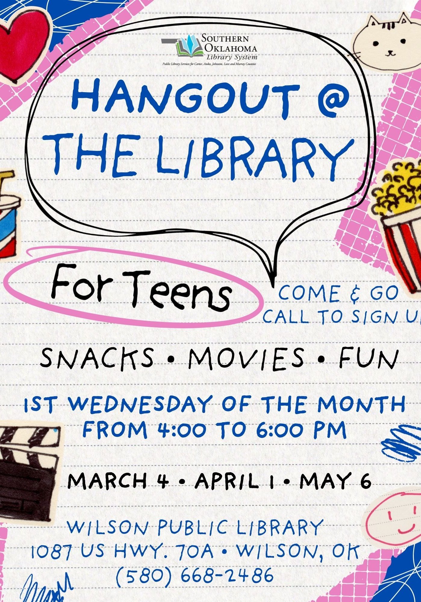 Teen Hangout @ The Library WPL Flyer 2026