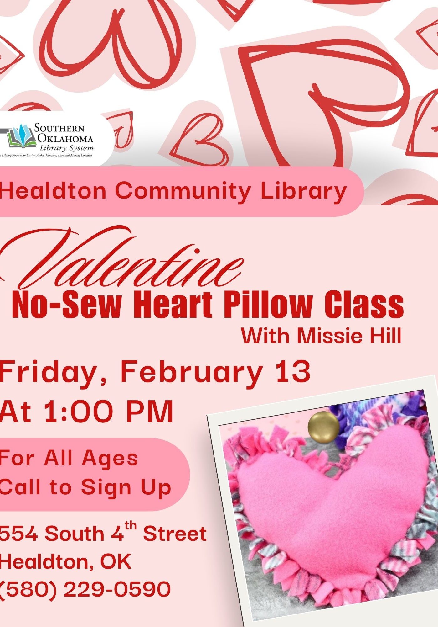 Valentine No Sew Heart Pillow HCL Flyer 2026