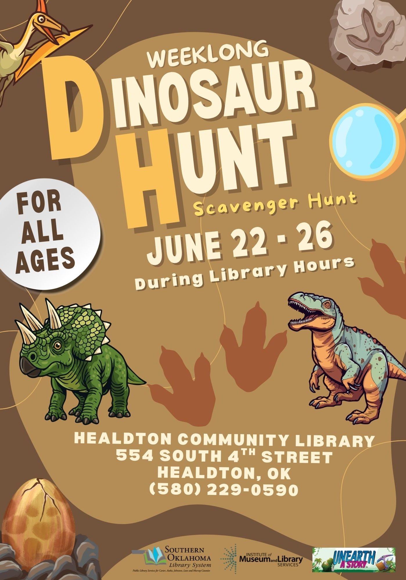 Weeklong Dinosaur Scavenger Hunt Flyer HCL SRP 2026