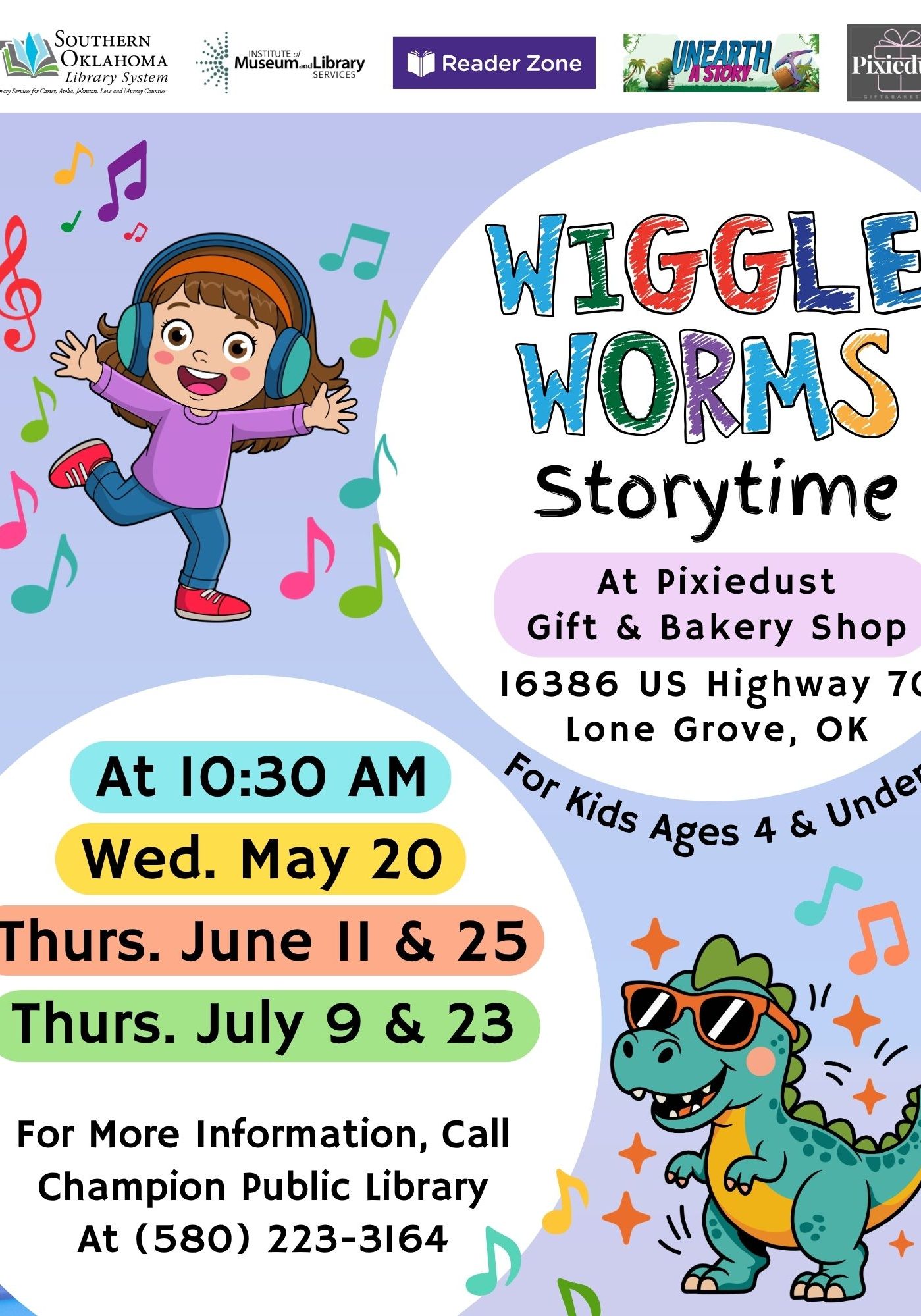 Wiggle Worms Storytime at Pixiedust CPL Flyer SRP 2026